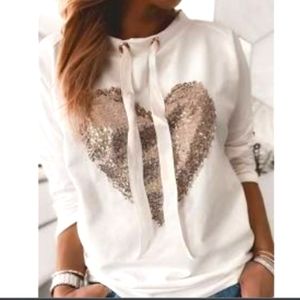 CBR gold sequine heart shirt, white, size Medium